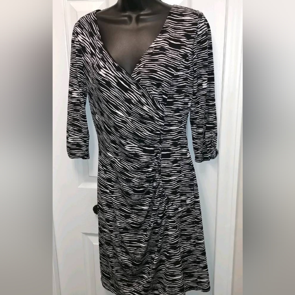 Tahari black+ white faux wrap dress